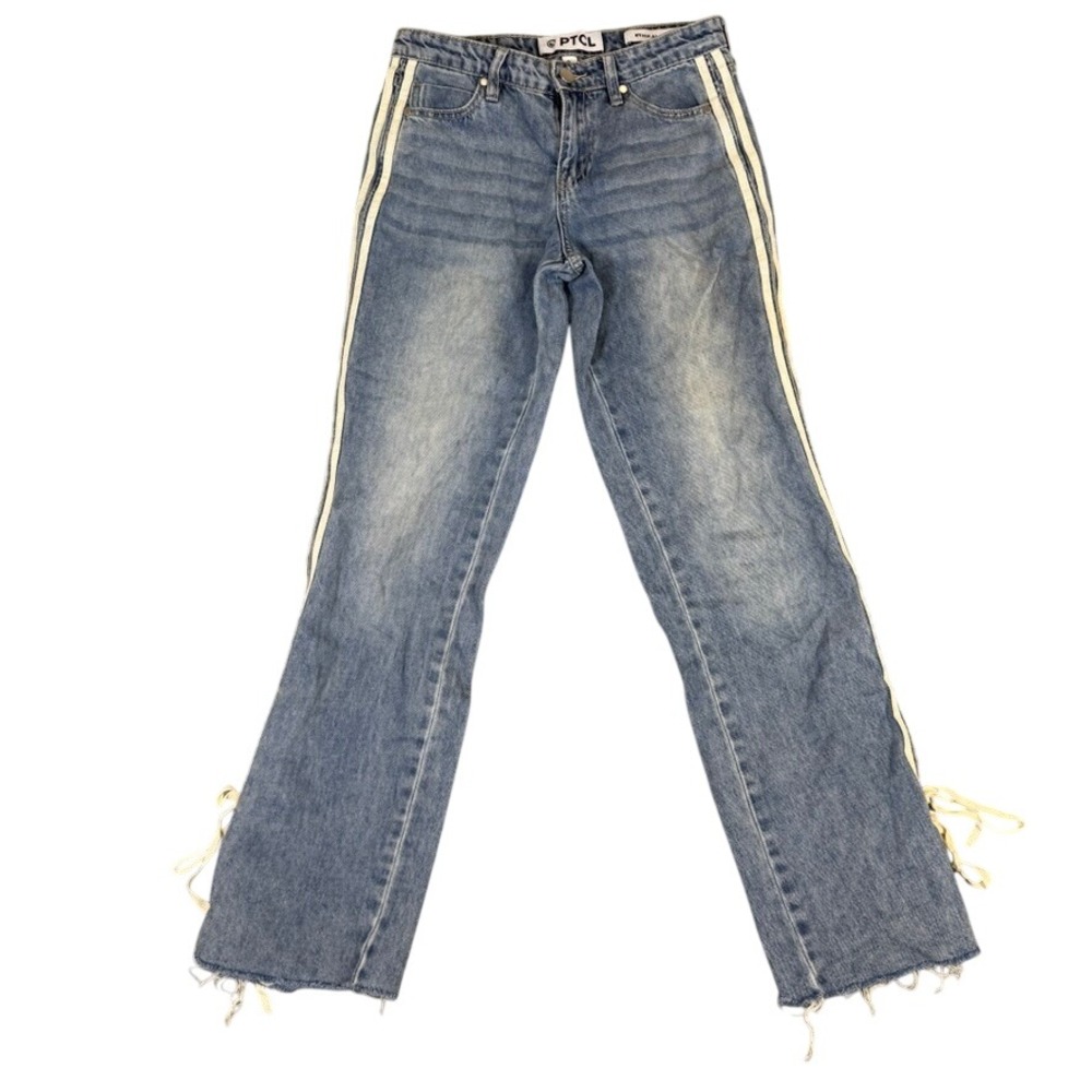 PTCL Ethikal Brand Blue Jeans Side Stripe Lace Up Raw Hem Size 25